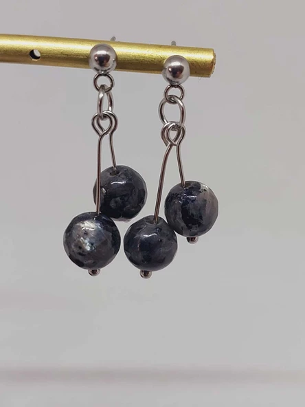 Doğaltaş Silver Çelik Küpe - Spektrolit Taşı Kiraz Serisi (55680) - Resim 6