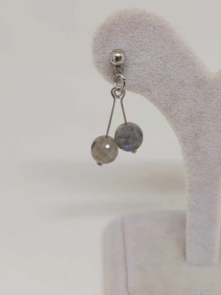 Doğaltaş Silver Çelik Küpe - Labradorit Taşı Kiraz Serisi (55672) - Resim 4