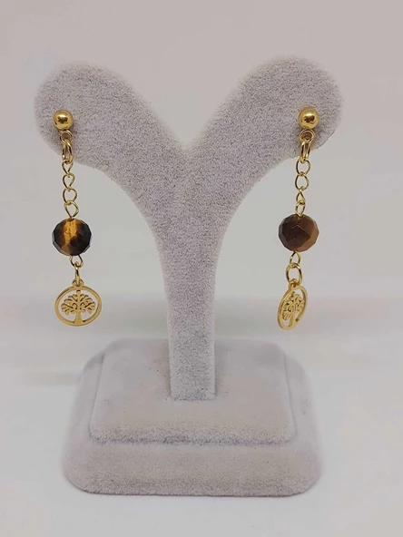 Doğaltaş Gold Çelik Küpe - Kaplangözü Taşı Capella Serisi Hayat Ağaçlı (55682) - Resim 2