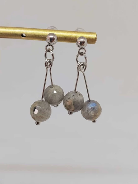 Doğaltaş Silver Çelik Küpe - Labradorit Taşı Kiraz Serisi (55672) - Resim 6