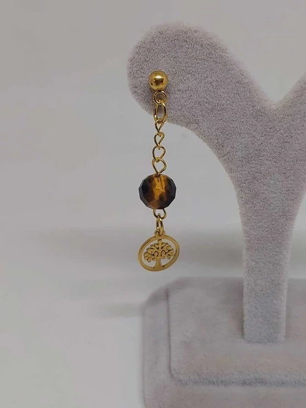 Doğaltaş Gold Çelik Küpe - Kaplangözü Taşı Capella Serisi Hayat Ağaçlı (55682) - Resim 4