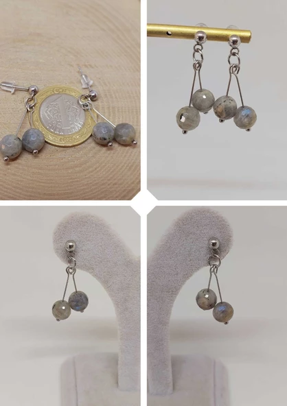 Doğaltaş Silver Çelik Küpe - Labradorit Taşı Kiraz Serisi (55672) ürün görseli