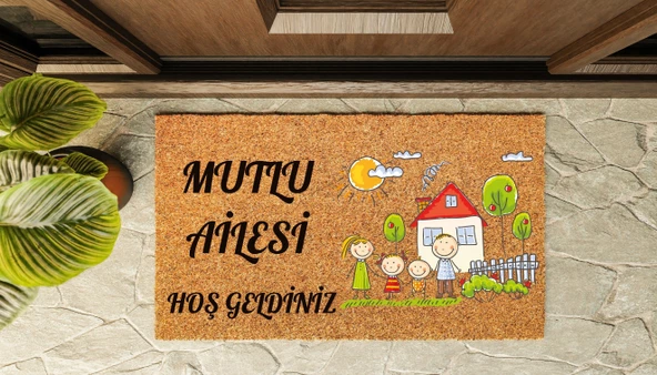 Kapı Önü Paspası Kişiye Özel Yazı Yazılır Koko Model Mutlu Aile PK-1571 - 1