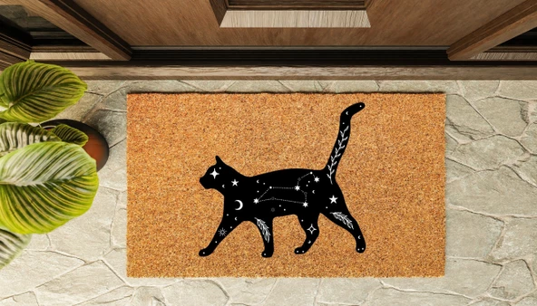 Kapı Önü Paspası Özel Tasarım Koko Model Kedi Yıldız PK-1564 - 1