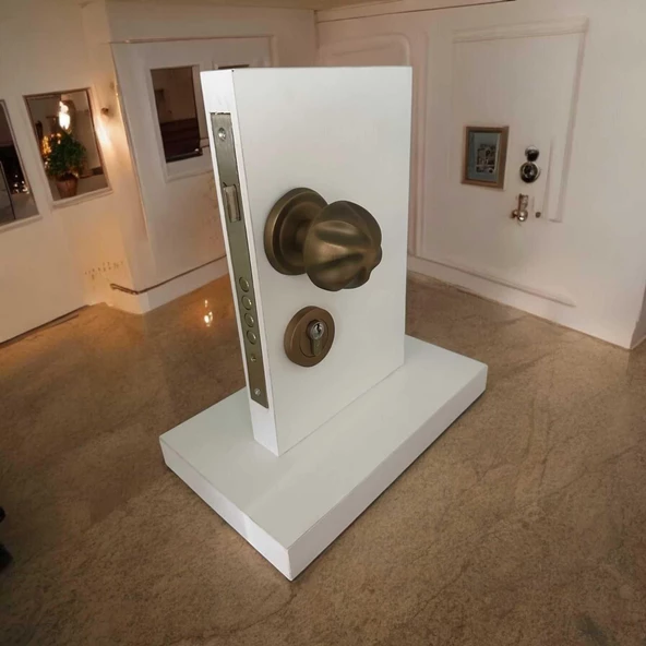 Osmanlı Mat Antik Sarı Çelik Kapı Kolu Sağ Basar + Kapı Tokmağı Ve Rozeti Kilit Hariçtir - 5