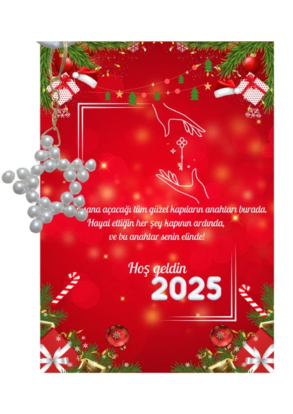 Yeni Yıl 2025 Kart Üzerinde Anahtarlık (Kişiye Özel Yazı Yazdırılabilir) Yıldız Model