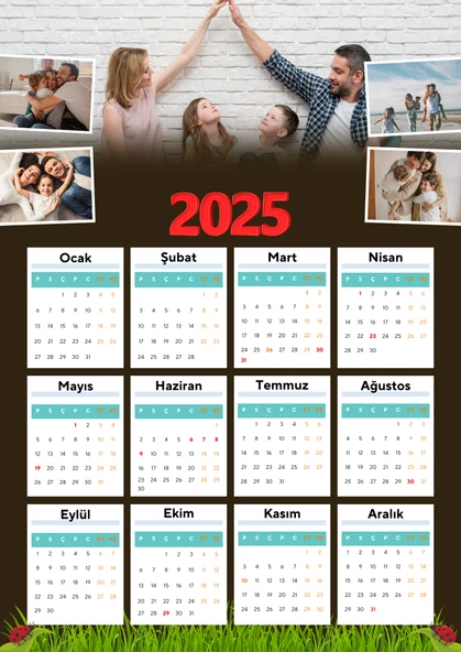 2025 Takvimi Kişiye Özel Aile Fotoğraflı Tasarım