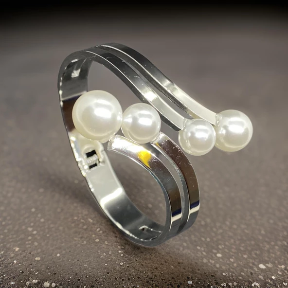 Gümüş Renk Minimal Tasarım ve 316L İnci Detay Zarif Modern ve Şık Kadın Çelik Bileklik ürün görseli 1