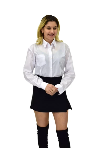Kadın Beyaz Belden Oturtmalı Silim Fit Gömlek VSRLIS - 9