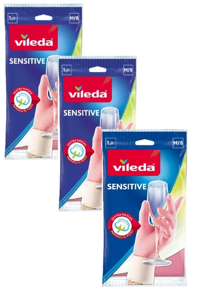 Vileda Sensitive Bulaşık Eldiveni Orta Boy M/8 x 3 Paket ürün görseli