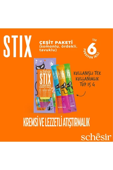 Schesir Stix 2 X Tavuk / 2 X Somonlu / 2 X Ördekli Krem Çeşit Paketi 6 X 15 G - 4