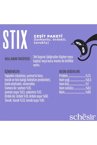 Schesir Stix 2 X Tavuk / 2 X Somonlu / 2 X Ördekli Krem Çeşit Paketi 6 X 15 G - 2