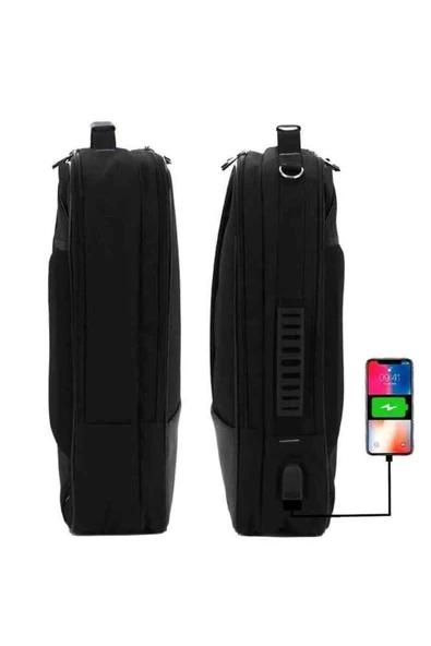 Case Club 1408 Usb Aparatlı 17 inç Omuz El Sırt Çantası Su Geçirmez Mat Destekli Omuz Askılı - 4