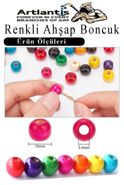 Renkli Ahşap Boncuk 10 mm 150 Adet Renkli Tahta Boncuk El İşi Okul Öncesi Kreş Anasınıfı Proje Tasarım Ödev Elişi - 2