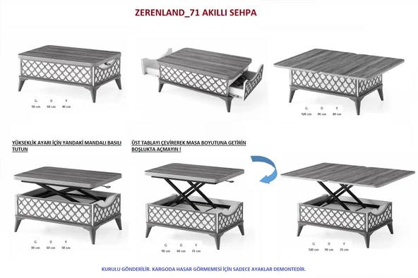 ZERENLAND 17 Çift Çekmeceli Tekerlekli Akıllı Sehpa - 5