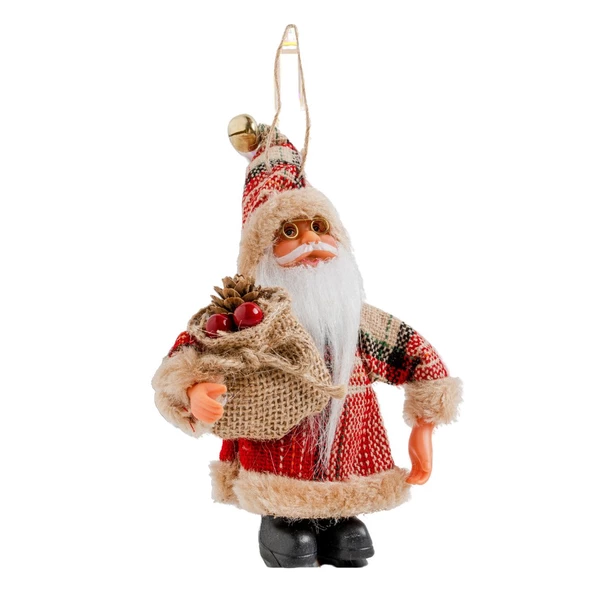 Mini Noel Baba 13 cm Ekose Kırmızı - Mavi Su Dünyası