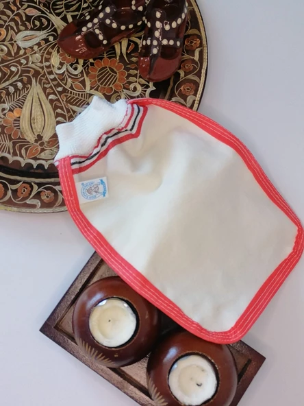 EKER-KIRMIZI BİYELİ HIZLIGİY KESE-Banyo ve Duş Kesesi-Lastikli Kese-Doğal Özel Dokuma-Standart Kese - 7