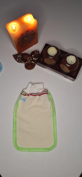 EKER-YEŞİL BİYELİ HIZLIGİY KESE-Banyo ve Duş Kesesi-Lastikli Kese-Doğal Özel Dokuma-Standart Kese - 2