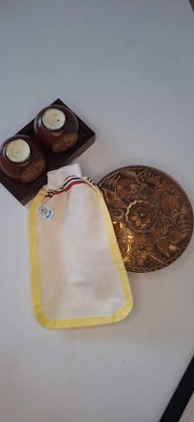 EKER-SARI BİYELİ HIZLIGİY KESE-Banyo ve Duş Kesesi-Lastikli Kese-Doğal Özel Dokuma-Standart Kese - 4
