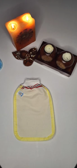 EKER-SARI BİYELİ HIZLIGİY KESE-Banyo ve Duş Kesesi-Lastikli Kese-Doğal Özel Dokuma-Standart Kese - 2