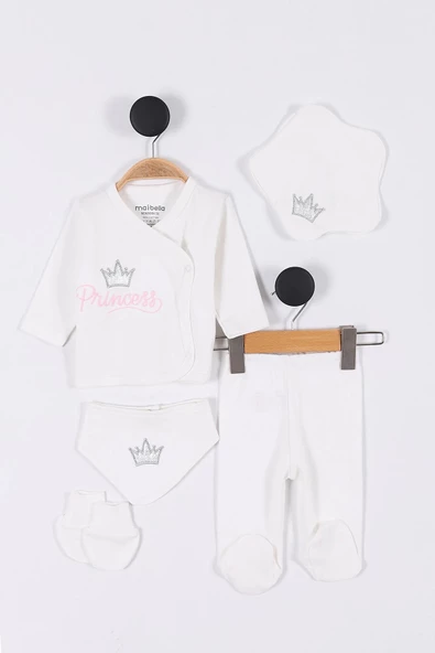 Prenses Desenli Müslin Kız Bebek Hastane Çıkışı Bebek Kıyafetleri Yenidoğan Hastane Çıkış Seti 5 li - 2