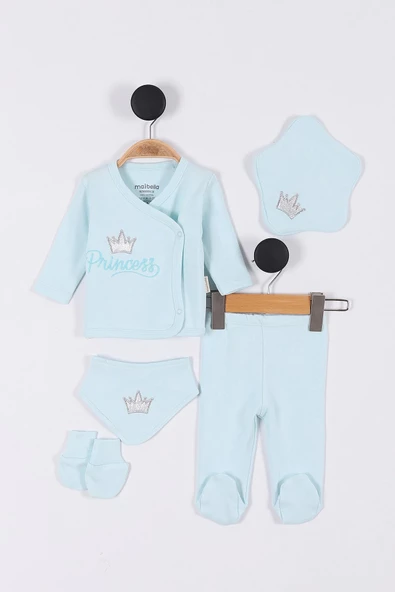 Prenses Desenli Müslin Kız Bebek Hastane Çıkışı Bebek Kıyafetleri Yenidoğan Hastane Çıkış Seti 5 li - 6