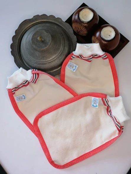 EKER-KIRMIZI BİYELİ HIZLIGİY KESE SETİ-2 ADET KESE-Lastikli Kese-Banyo ve Duş Kesesi-Standart Kese - 11