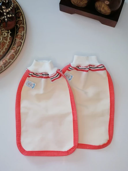 EKER-KIRMIZI BİYELİ HIZLIGİY KESE SETİ-2 ADET KESE-Lastikli Kese-Banyo ve Duş Kesesi-Standart Kese - 4