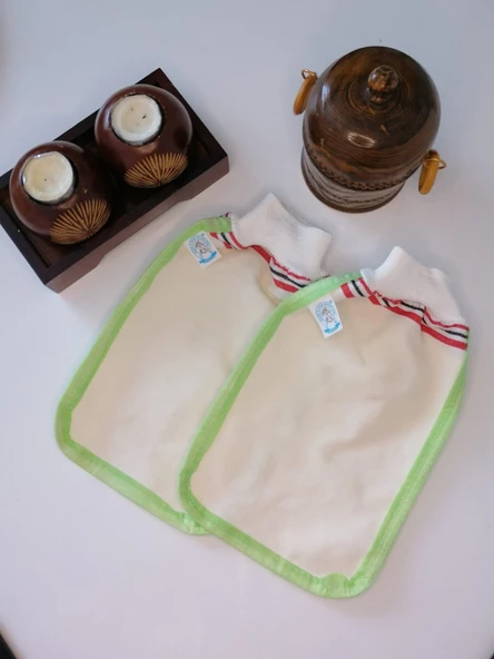 EKER-YEŞİL BİYELİ HIZLIGİY KESE SETİ-2 ADET KESE-LASTİKLİ KESE- BANYO VE DUŞ KESESİ-STANDART KESE