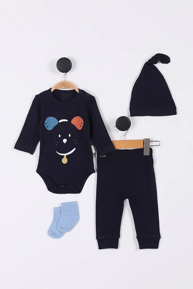 Animal Desenli Müslin Erkek Bebek Hastane Çıkışı Bebek Kıyafetleri Yenidoğan Hastane Çıkış Seti 4 lü - 3
