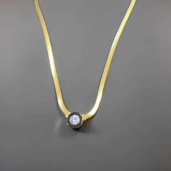 VIP Özel Günler İtalyan Siyah Tiffanyy Ezme Zincirli  Antialerjik 316L Çelik Kadın Kolye ürün görseli 1