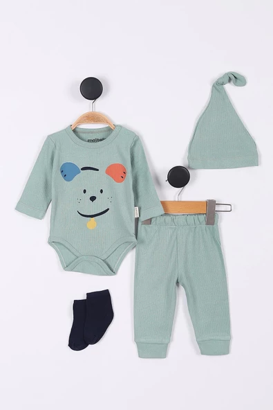 Animal Desenli Müslin Erkek Bebek Hastane Çıkışı Bebek Kıyafetleri Yenidoğan Hastane Çıkış Seti 4 lü - 4