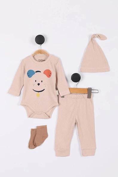 Animal Desenli Müslin Erkek Bebek Hastane Çıkışı Bebek Kıyafetleri Yenidoğan Hastane Çıkış Seti 4 lü