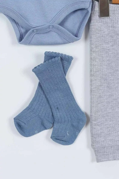 Tavşan Desenli Erkek Bebek Hastane Çıkışı Bebek Kıyafetleri Yenidoğan Hastane Çıkış Seti 4 Müslin - 8