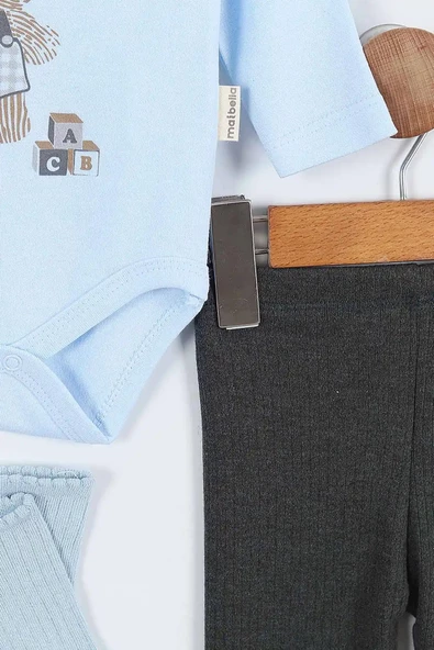 Tavşan Desenli Erkek Bebek Hastane Çıkışı Bebek Kıyafetleri Yenidoğan Hastane Çıkış Seti 4 Müslin - 12