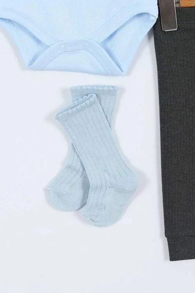 Tavşan Desenli Erkek Bebek Hastane Çıkışı Bebek Kıyafetleri Yenidoğan Hastane Çıkış Seti 4 Müslin - 10