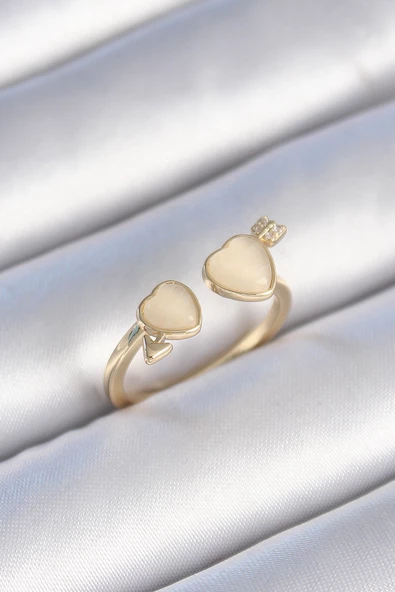 Pirinç Gold Renk Beyaz Mineli Kalp Model Kadın Yüzük - TJ-BYK3472 ürün görseli