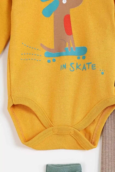 Hayvan Desenli Erkek Bebek Hastane Çıkışı Bebek Kıyafetleri Yenidoğan Hastane Çıkış Seti 4'lü Müslin - 5