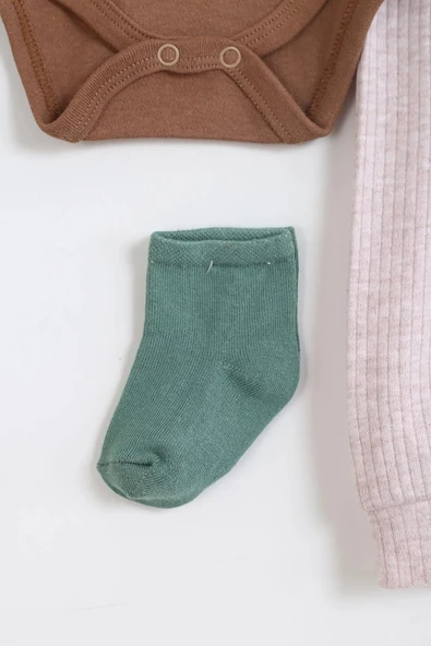 Hayvan Desenli Erkek Bebek Hastane Çıkışı Bebek Kıyafetleri Yenidoğan Hastane Çıkış Seti 4'lü Müslin - 9