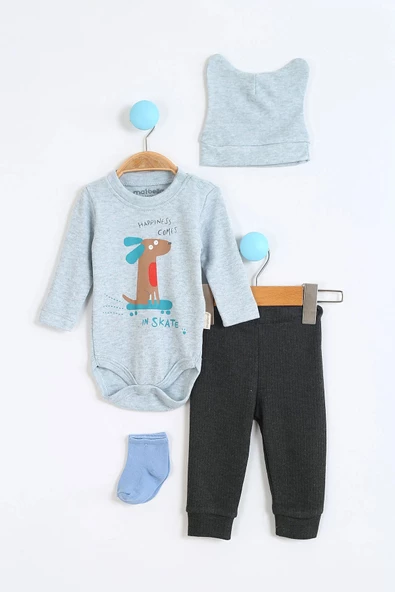 Hayvan Desenli Erkek Bebek Hastane Çıkışı Bebek Kıyafetleri Yenidoğan Hastane Çıkış Seti 4'lü Müslin - 3