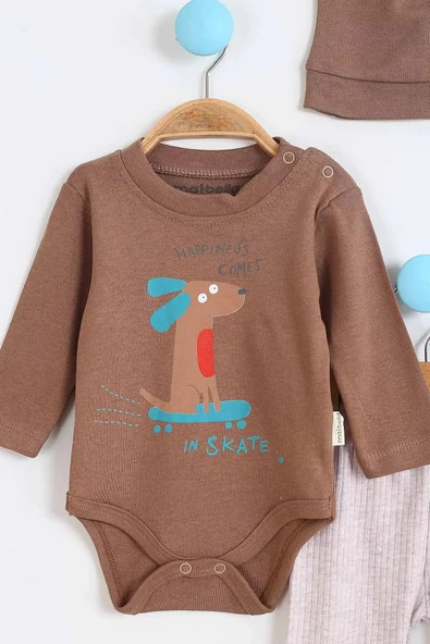 Hayvan Desenli Erkek Bebek Hastane Çıkışı Bebek Kıyafetleri Yenidoğan Hastane Çıkış Seti 4'lü Müslin - 11