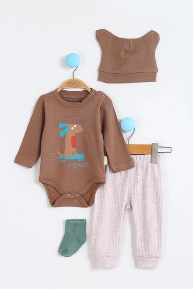 Hayvan Desenli Erkek Bebek Hastane Çıkışı Bebek Kıyafetleri Yenidoğan Hastane Çıkış Seti 4'lü Müslin - 2