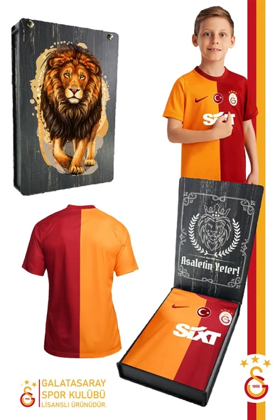 Galatasaray Orijinal Lisanslı 23-24 Parçalı Sarı Kırmızı Çocuk Forma Aslan Baskılı Hediyelik Kutulu