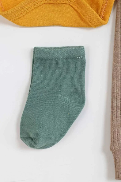 Hayvan Desenli Erkek Bebek Hastane Çıkışı Bebek Kıyafetleri Yenidoğan Hastane Çıkış Seti 4'lü Müslin - 6