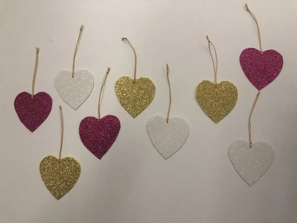 Simli Karışık Renk  Eva kalp 9 Lu Set