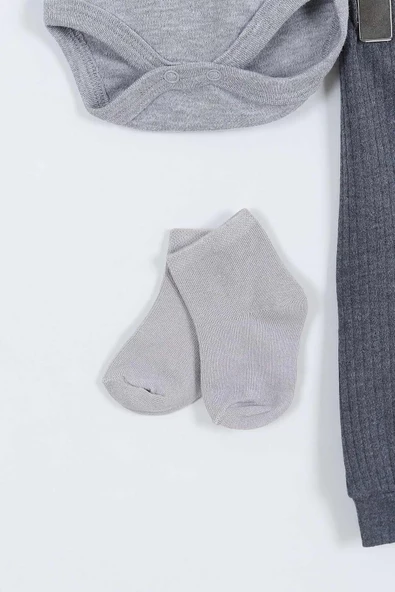 Ayı Desenli Müslin Erkek Bebek Hastane Çıkışı Bebek Kıyafetleri Yenidoğan Hastane Çıkış Seti 4'lü - 5