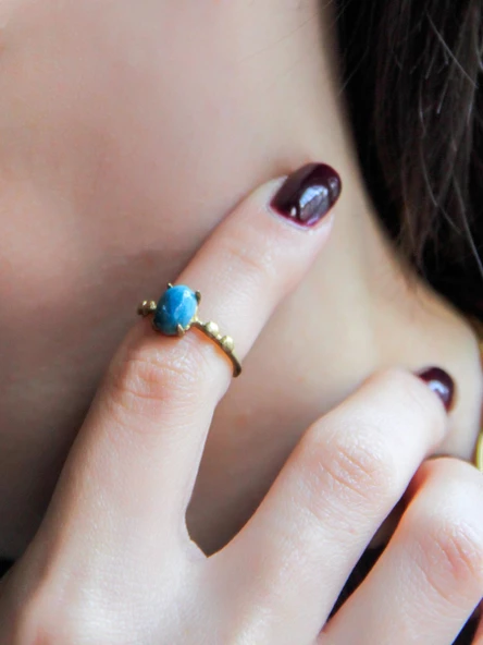 Minimal Doğal Taş Apatit Doğal Taşlı Otantik Minimal Ayarlanabilir Yüzük euy5ap - Resim 3