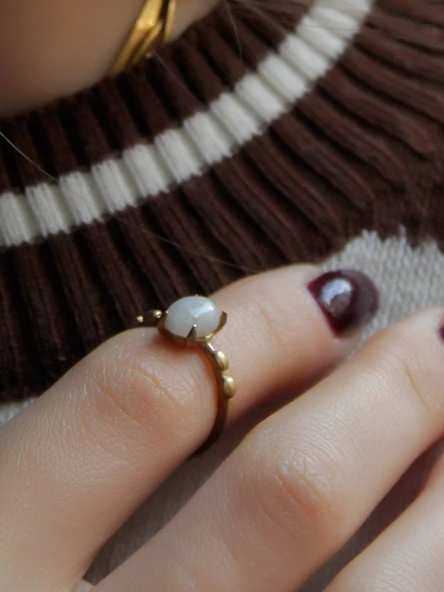 Minimal Doğal Taş Aytaşı Doğal Taşlı Otantik Minimal Ayarlanabilir Yüzük euy5ay - Resim 3