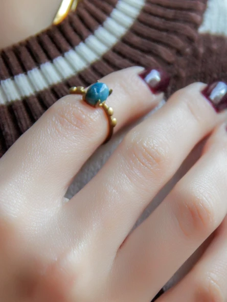 Minimal Doğal Taş Apatit Doğal Taşlı Otantik Minimal Ayarlanabilir Yüzük euy5ap - Resim 2