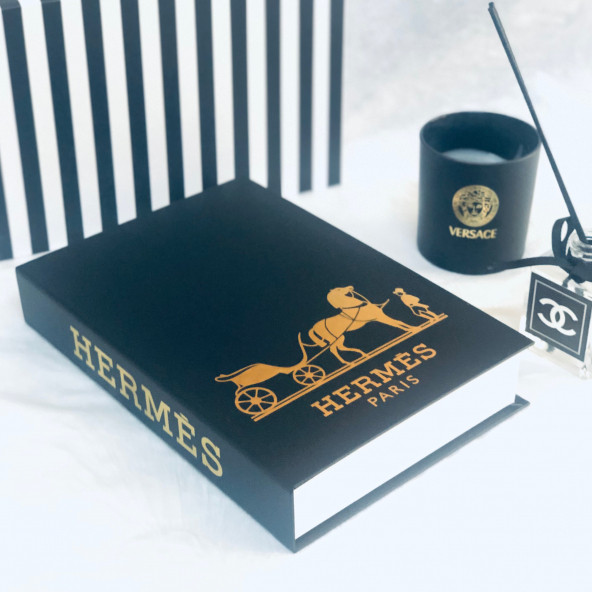 HERMES OPENABLE DECORATIVE BOOK BOX BLACK & GOLD - 2